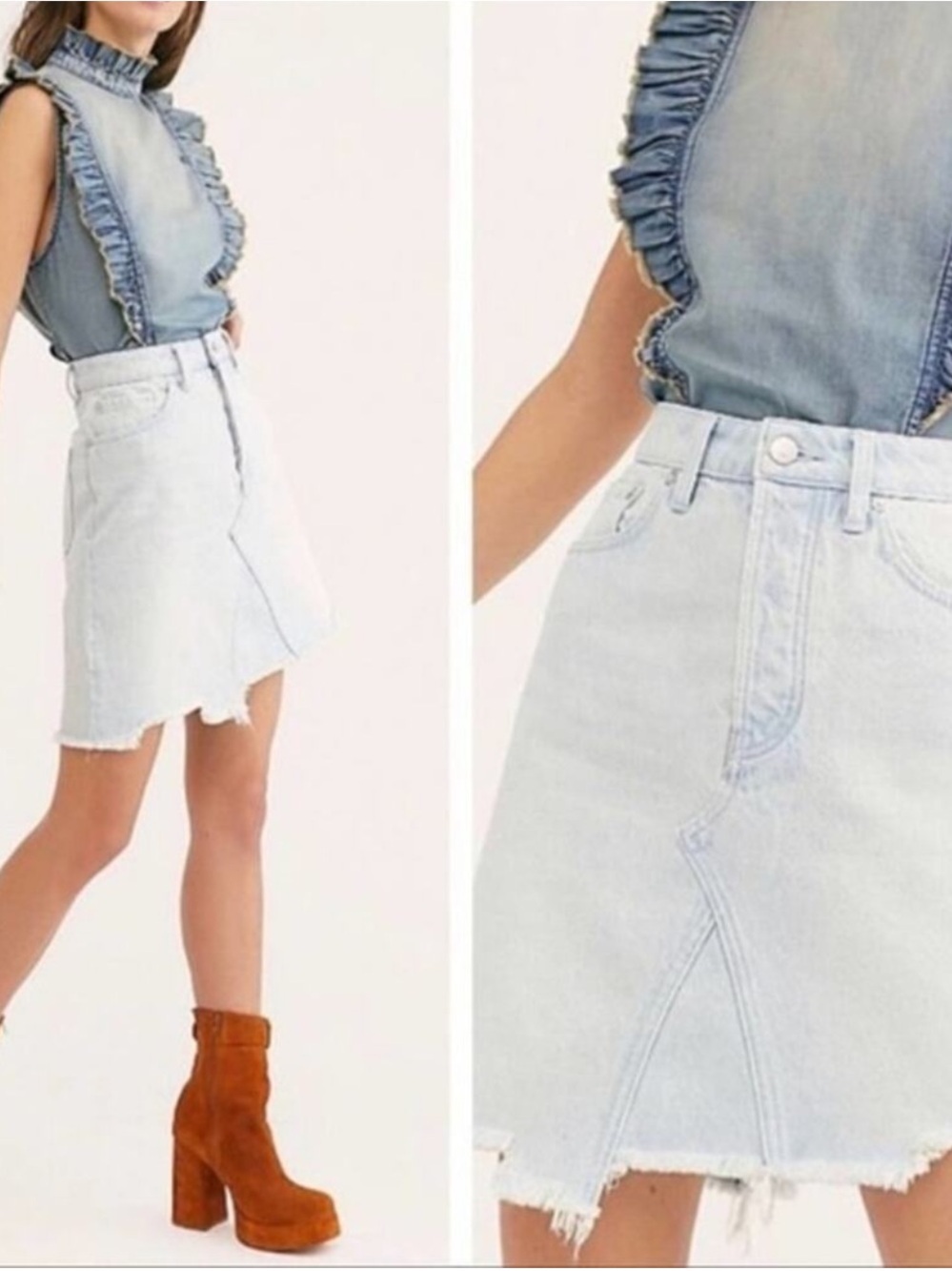 Free People We The Free Going Rogue Denim Skirt in Tidal Wave, NWT, size 29/8